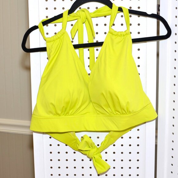 Plus Size 22 Swimsuits For All Neon Yellow Green Loop Strap Halter Bikini Top - Picture 1 of 10